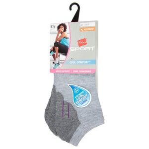 Hanes Cool Comfort Sport Grey No Show Socks, Size 5-9, 3 pair New with tag